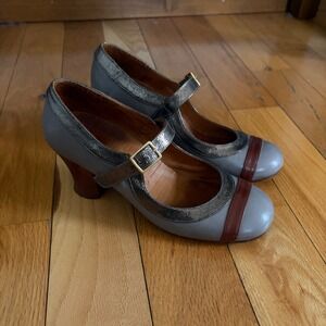 Chie Mihara Leather Mary Jane Heels Size 37 Gray Burgundy